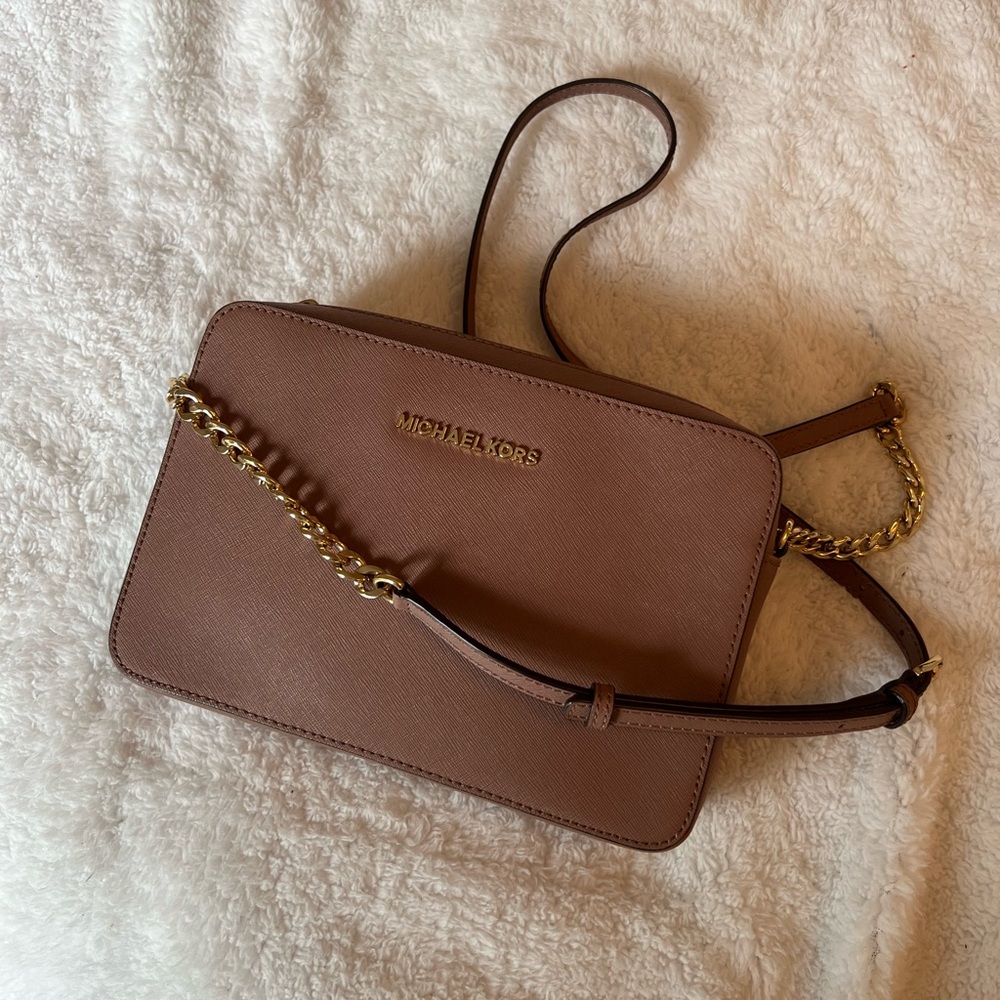 Michael Kors Dusty Rose Leather Gold Chain Crossbody
